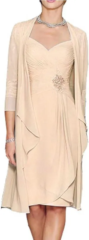 2 Pieces Mother of The Bride Dresses for Wedding Long Sleeves Chiffon Formal Outfits for Women with Jackets
