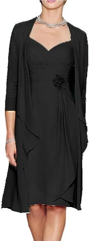 2 Pieces Mother of The Bride Dresses for Wedding Long Sleeves Chiffon Formal Outfits for Women with Jackets