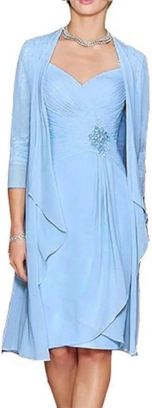 2 Pieces Mother of The Bride Dresses for Wedding Long Sleeves Chiffon Formal Outfits for Women with Jackets