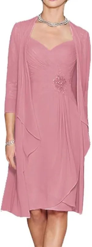 2 Pieces Mother of The Bride Dresses for Wedding Long Sleeves Chiffon Formal Outfits for Women with Jackets