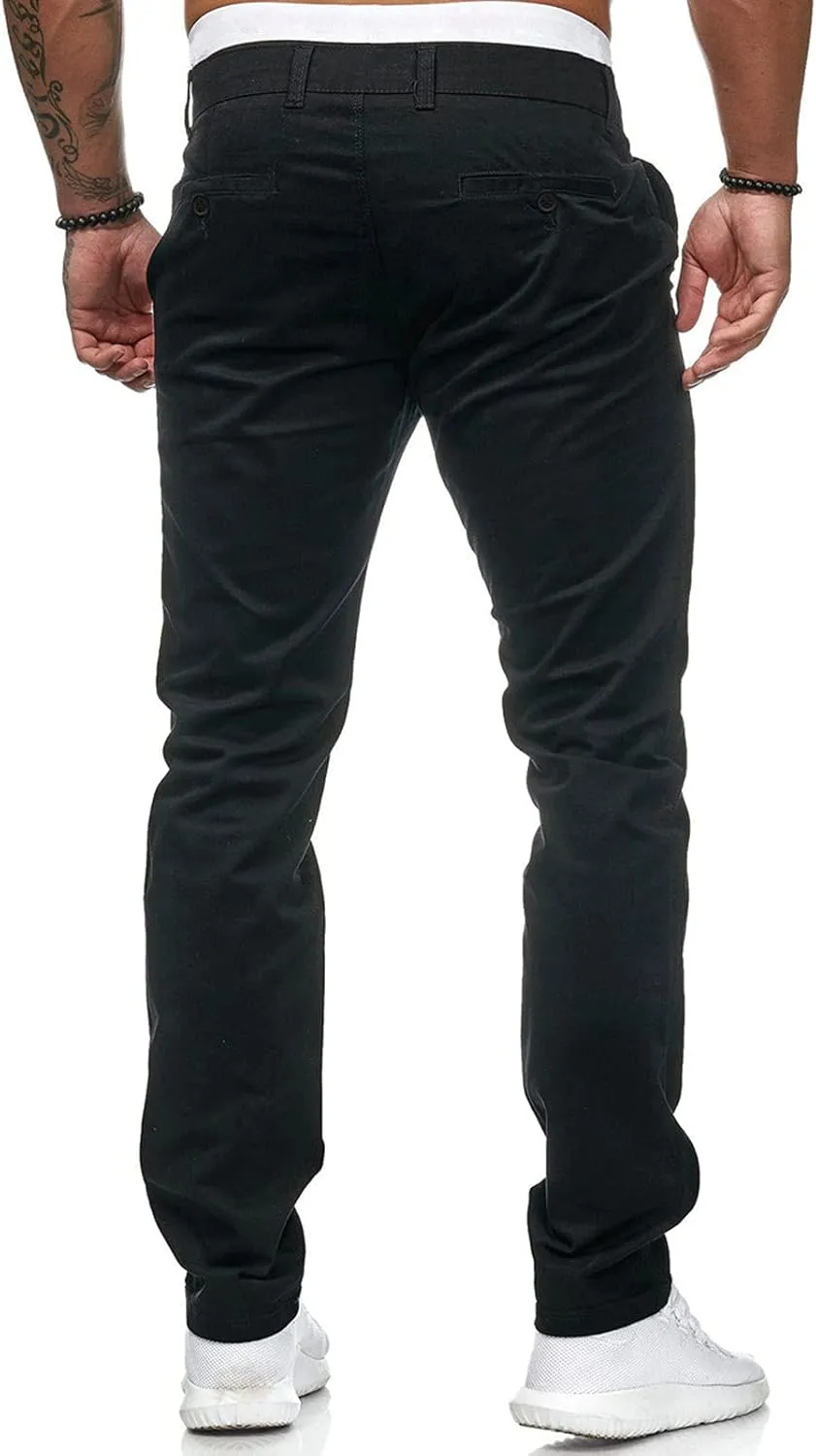 2021 Mens Chino Fit Flat Front Dress Pants Casual Cotton Jeans Slim Fit Skinny Stretchy Slacks Tapered Trousers
