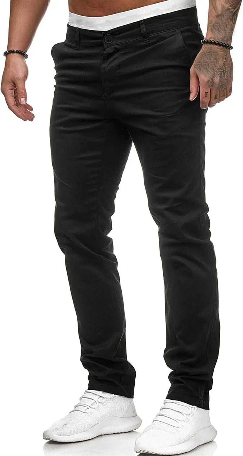 2021 Mens Chino Fit Flat Front Dress Pants Casual Cotton Jeans Slim Fit Skinny Stretchy Slacks Tapered Trousers