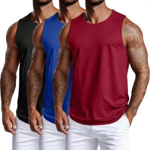 3 Pack Big and Tall Cotton Men's Tank Tops Plus Size Workout Sleeveless Tee Shirts Crew Neck Muscle Shirts L-5XL