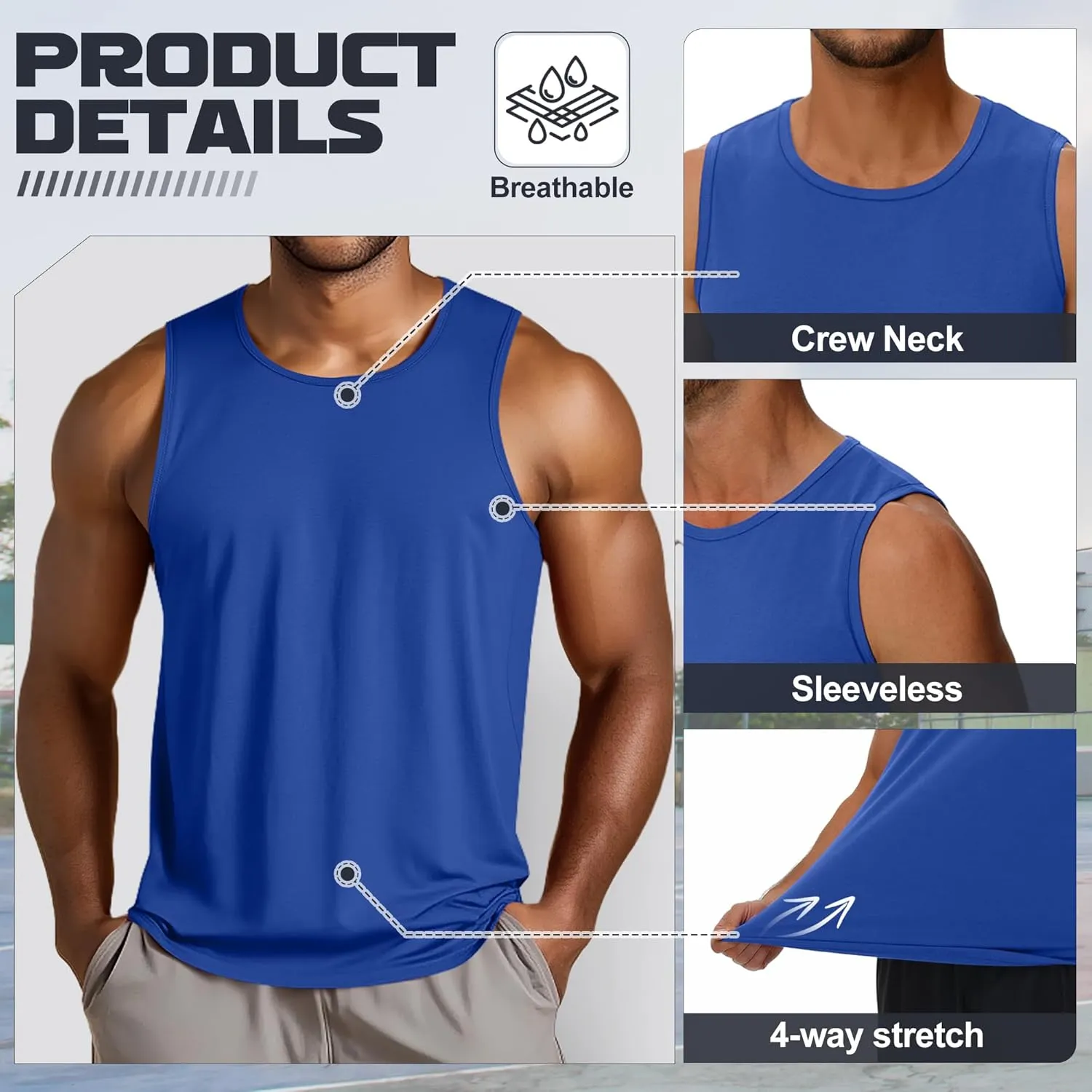 3 Pack Big and Tall Cotton Men's Tank Tops Plus Size Workout Sleeveless Tee Shirts Crew Neck Muscle Shirts L-5XL