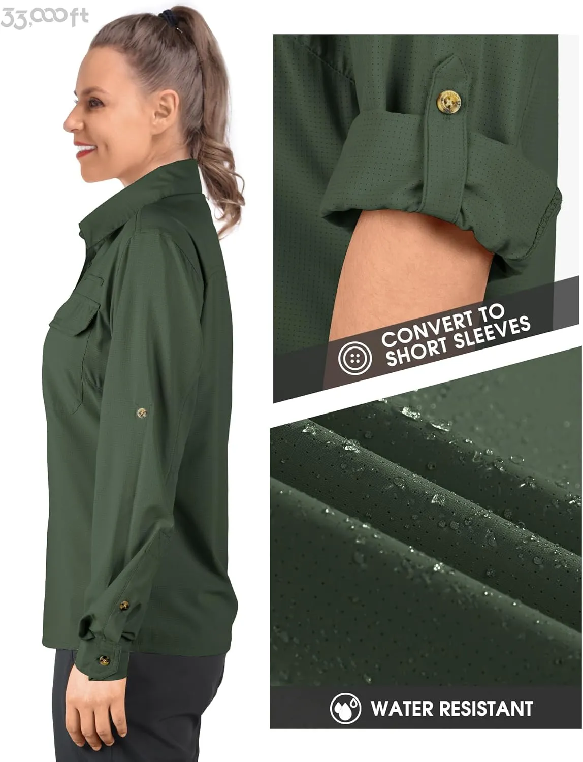 33,000ft Women's UPF 50 UV Sun Protection Shirt, Cool Quick Dry Long Sleeve Outdoor Fishing Hiking Safari Travel Shirt