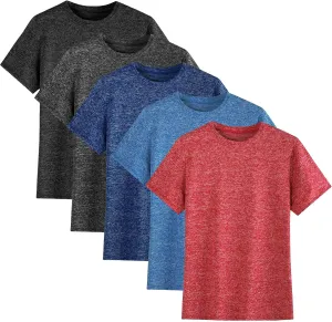 5-Pack Boys Athletic Quick Dry T-Shirts Youth Activewear Short Sleeve Tops5-18 Years