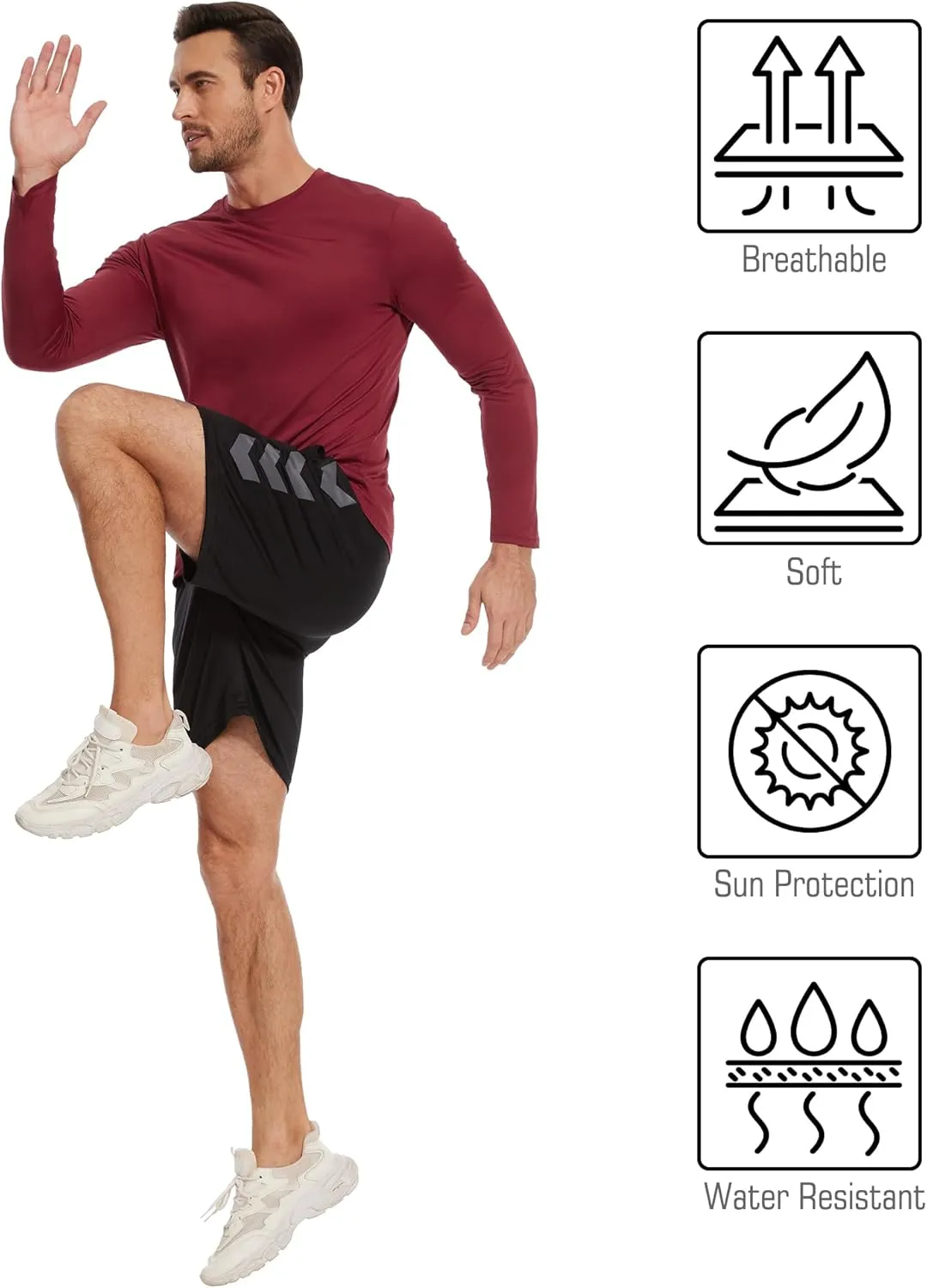 6/7 Pack Men Dry Fit Workout Long Sleeve Athletic Gym UPF SPF UV Sun Protection Quick Dry Lightweight Shirts