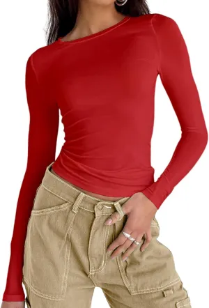 Abardsion Women's Casual Basic Going Out Crop Tops Slim Fit Short Sleeve Crew Neck Tight T Shirts 2025