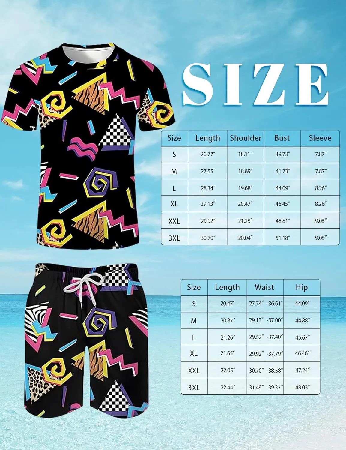 Arssm Men's 2 Pieces 80s 90s Outfit Vintage Shirts and Shorts Set Beach Suit Quick Dry Tracksuits for Retro Summer Party