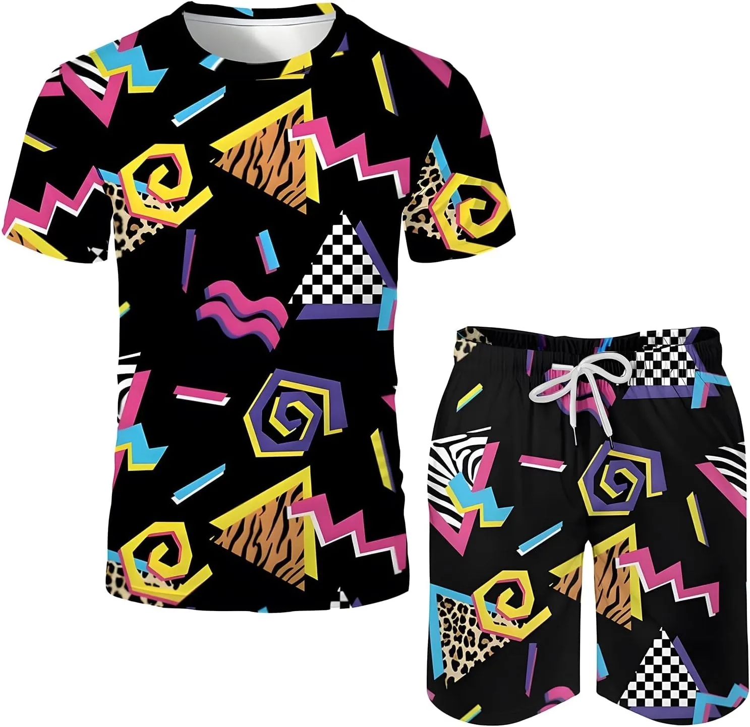 Arssm Men's 2 Pieces 80s 90s Outfit Vintage Shirts and Shorts Set Beach Suit Quick Dry Tracksuits for Retro Summer Party