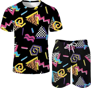 Arssm Men's 2 Pieces 80s 90s Outfit Vintage Shirts and Shorts Set Beach Suit Quick Dry Tracksuits for Retro Summer Party