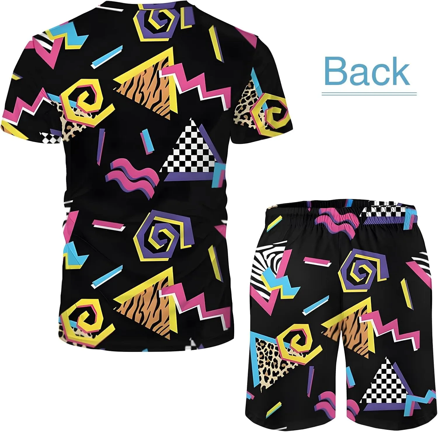 Arssm Men's 2 Pieces 80s 90s Outfit Vintage Shirts and Shorts Set Beach Suit Quick Dry Tracksuits for Retro Summer Party