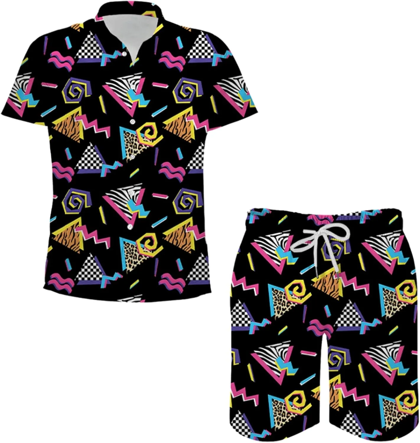 Arssm Mens 2 Pieces Vintage Shirts and Shorts Set 80s 90s Outfit Button Down Beach Suit Quick Dry for Vintage Halloween Party