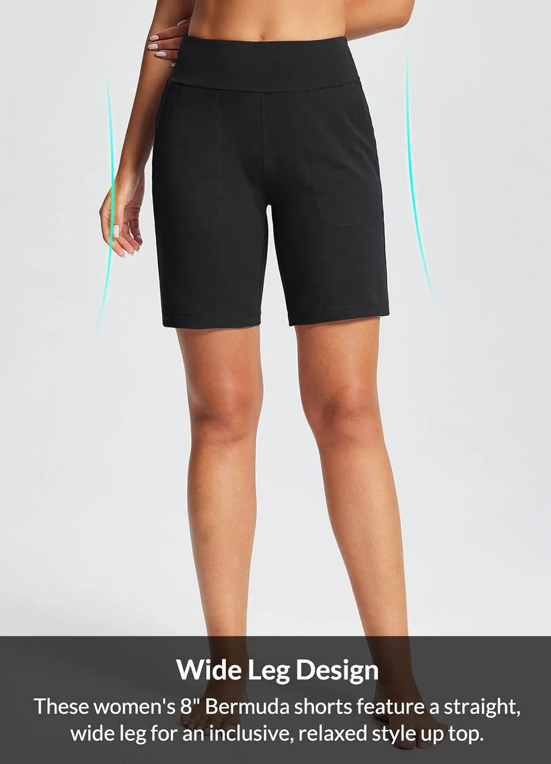 baleaf 8" Bermuda Long Shorts for Women Cotton Athletic Sweat Tummy Control Casual Lounge Summer