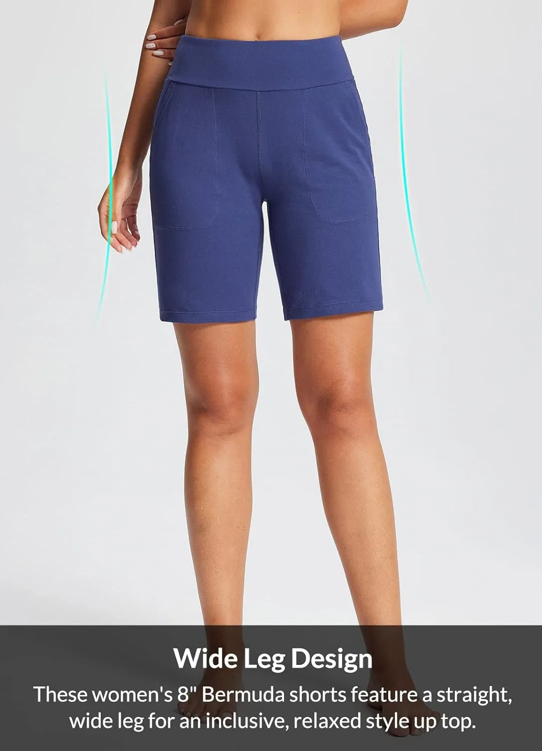baleaf 8" Bermuda Long Shorts for Women Cotton Athletic Sweat Tummy Control Casual Lounge Summer