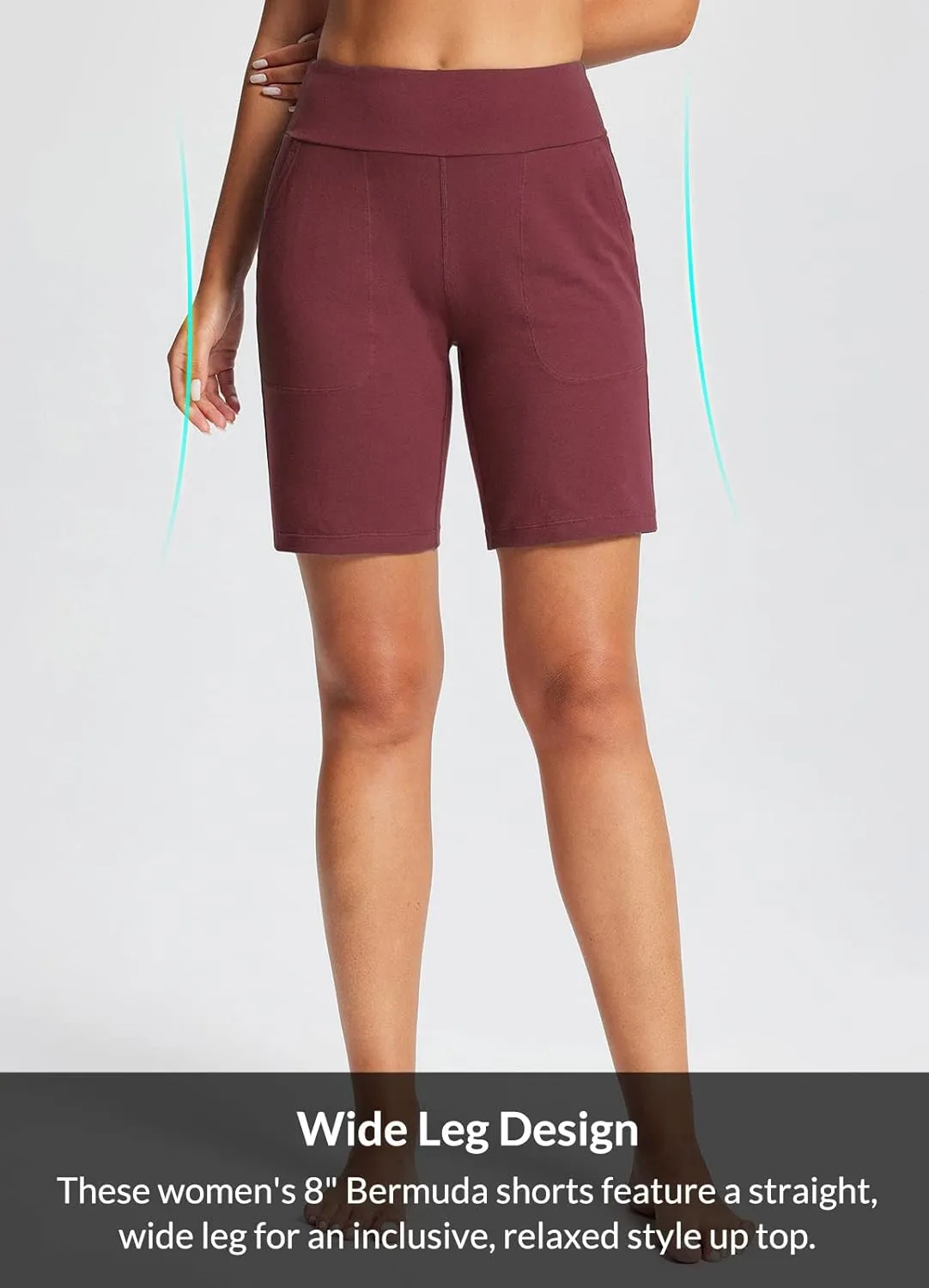baleaf 8" Bermuda Long Shorts for Women Cotton Athletic Sweat Tummy Control Casual Lounge Summer