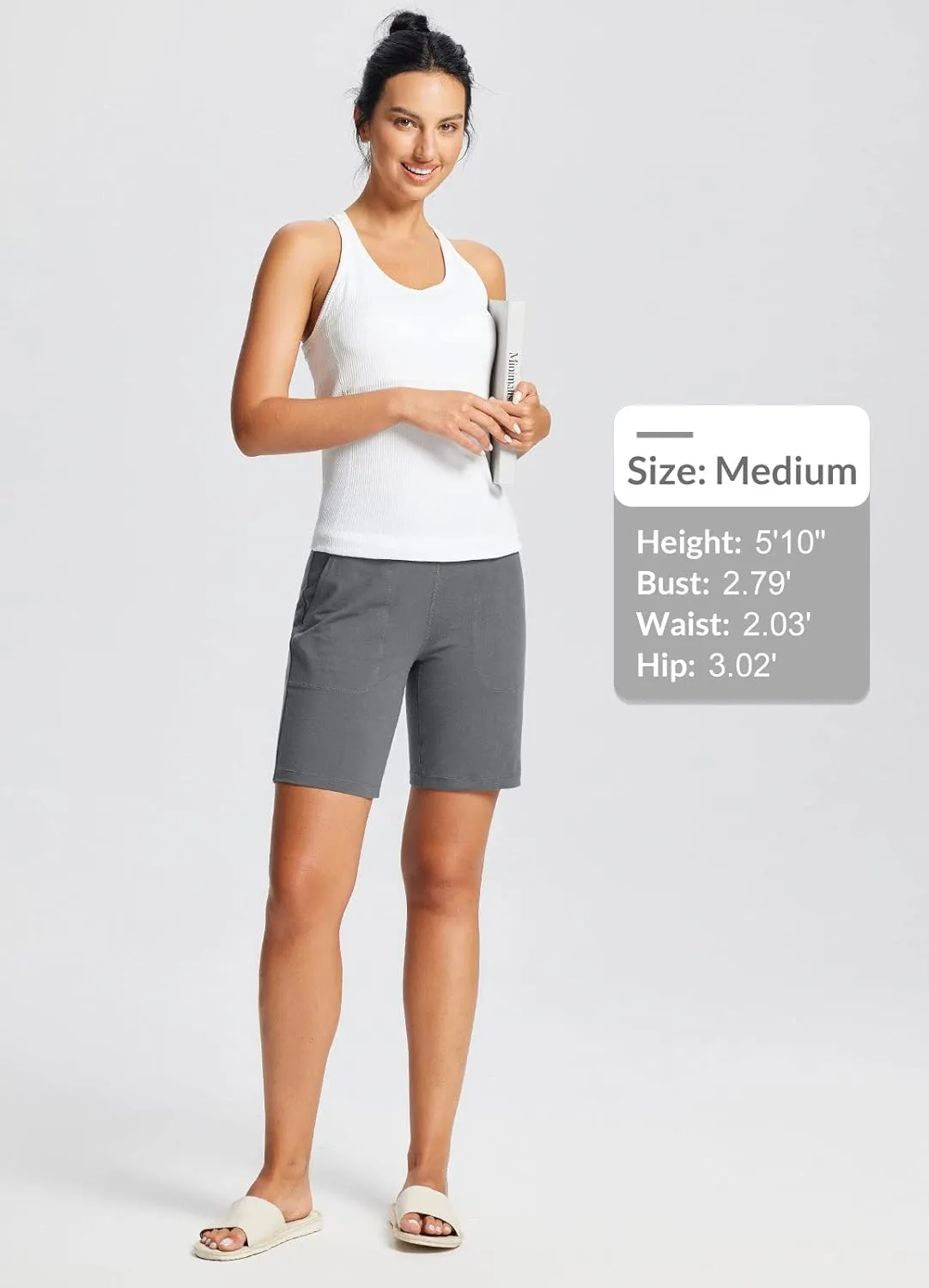 baleaf 8" Bermuda Long Shorts for Women Cotton Athletic Sweat Tummy Control Casual Lounge Summer