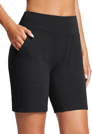 baleaf 8" Bermuda Long Shorts for Women Cotton Athletic Sweat Tummy Control Casual Lounge Summer