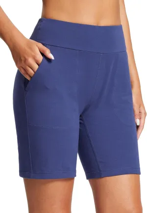 baleaf 8" Bermuda Long Shorts for Women Cotton Athletic Sweat Tummy Control Casual Lounge Summer