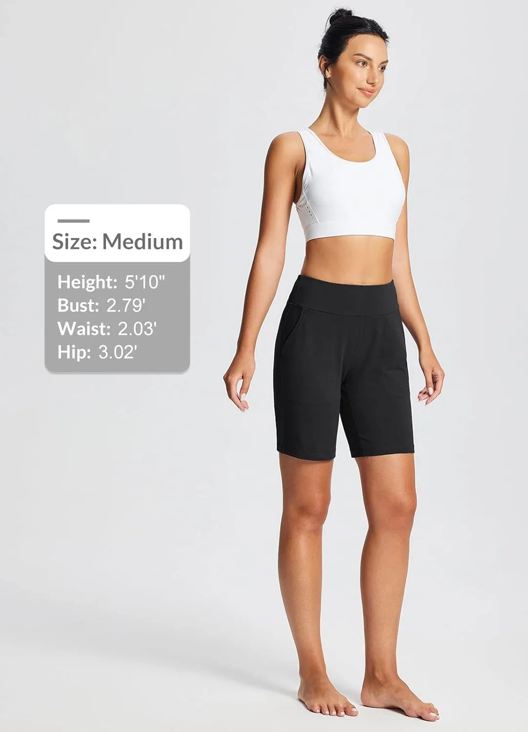 baleaf 8" Bermuda Long Shorts for Women Cotton Athletic Sweat Tummy Control Casual Lounge Summer