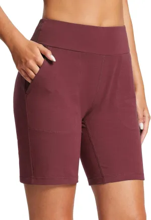 baleaf 8" Bermuda Long Shorts for Women Cotton Athletic Sweat Tummy Control Casual Lounge Summer