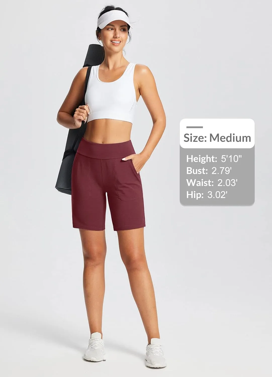 baleaf 8" Bermuda Long Shorts for Women Cotton Athletic Sweat Tummy Control Casual Lounge Summer