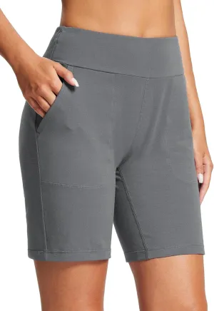 baleaf 8" Bermuda Long Shorts for Women Cotton Athletic Sweat Tummy Control Casual Lounge Summer