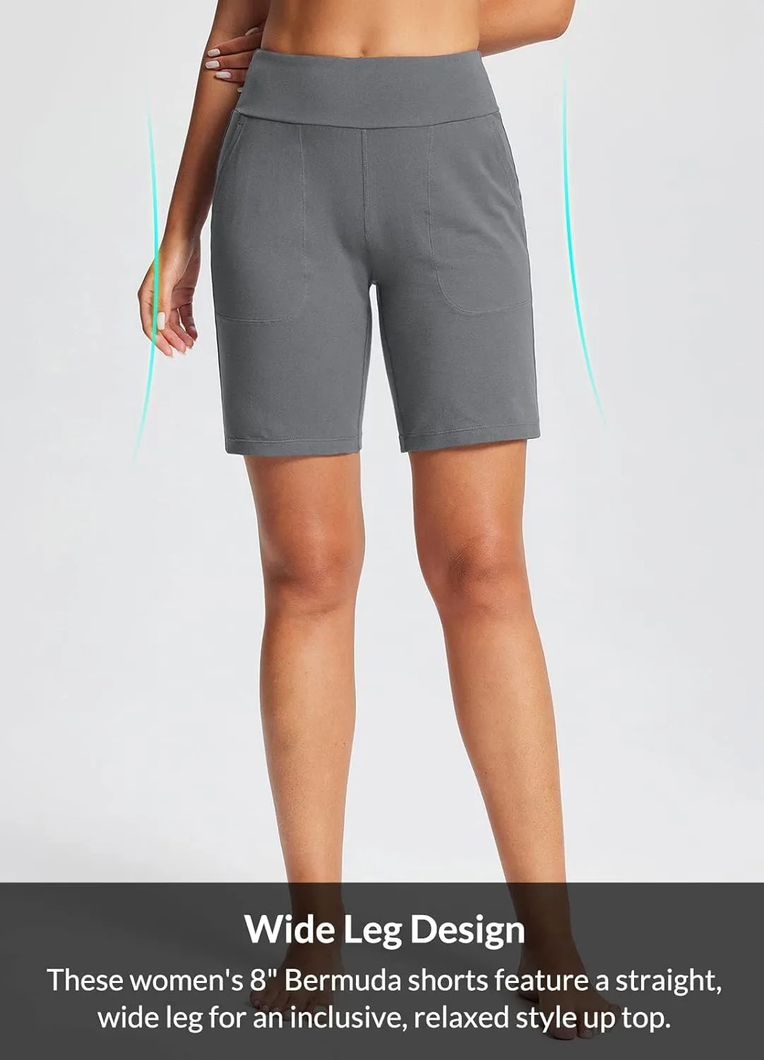 baleaf 8" Bermuda Long Shorts for Women Cotton Athletic Sweat Tummy Control Casual Lounge Summer