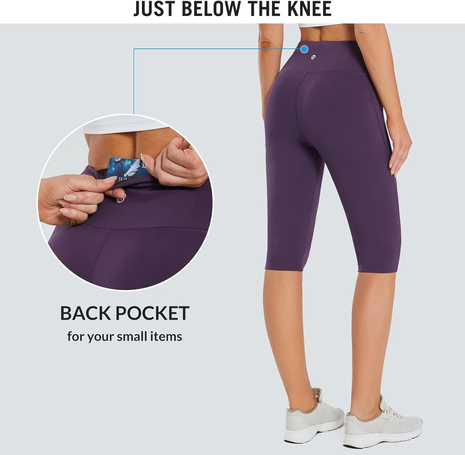 baleaf Women's Capri Leggings with Pockets High Waisted Knee Length Capris Stretch for Casual Yoga Pants Workout Exercise