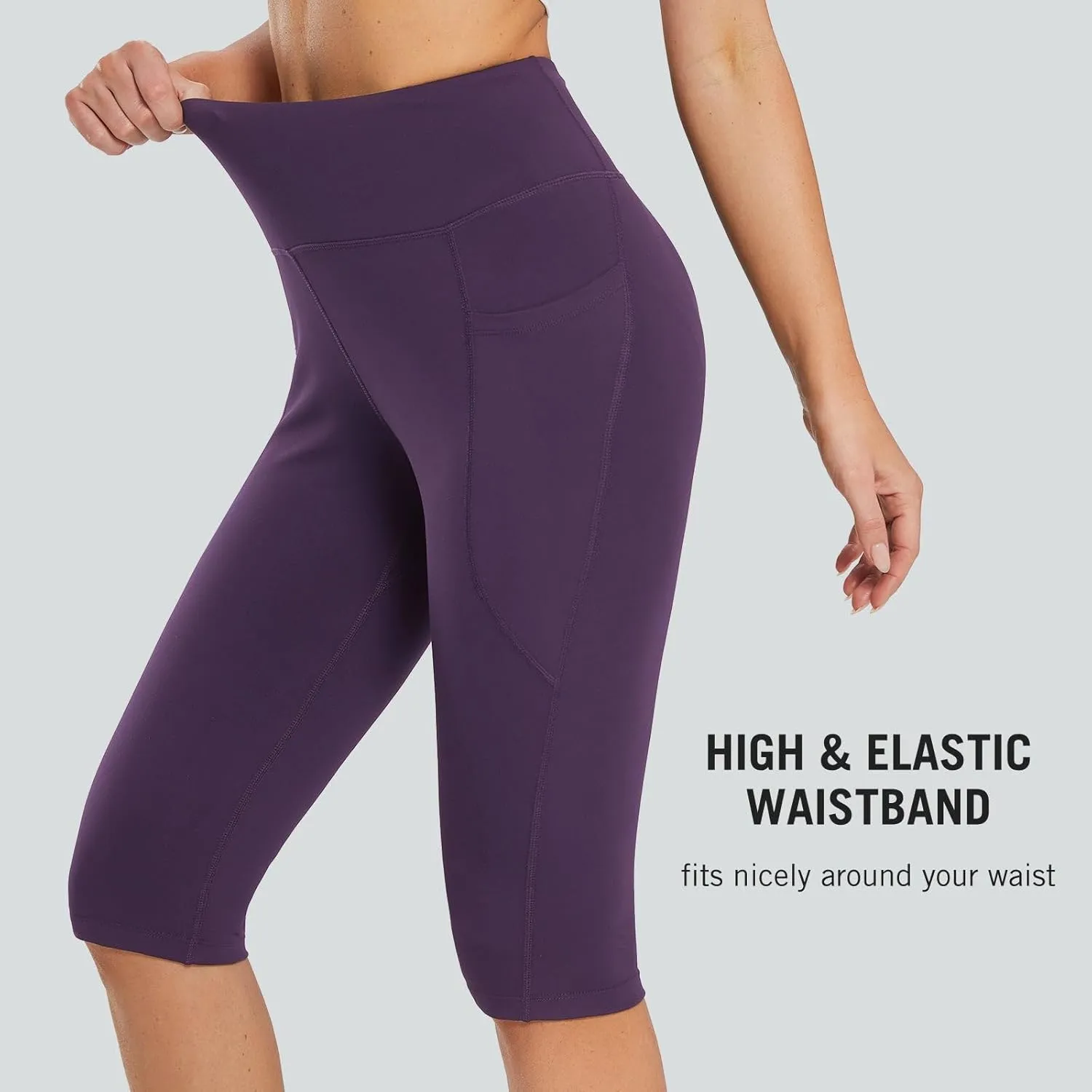 baleaf Women's Capri Leggings with Pockets High Waisted Knee Length Capris Stretch for Casual Yoga Pants Workout Exercise