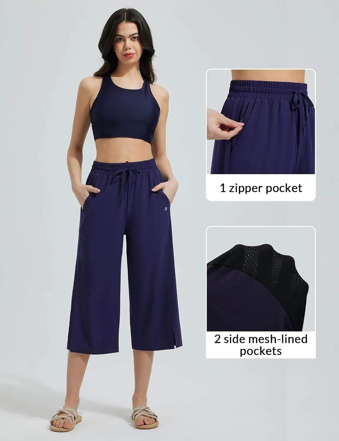 baleaf Women's Capri Pants Wide Leg Quick Dry Lightweight Capris UPF50  Casual Sweatpants Swim Pants