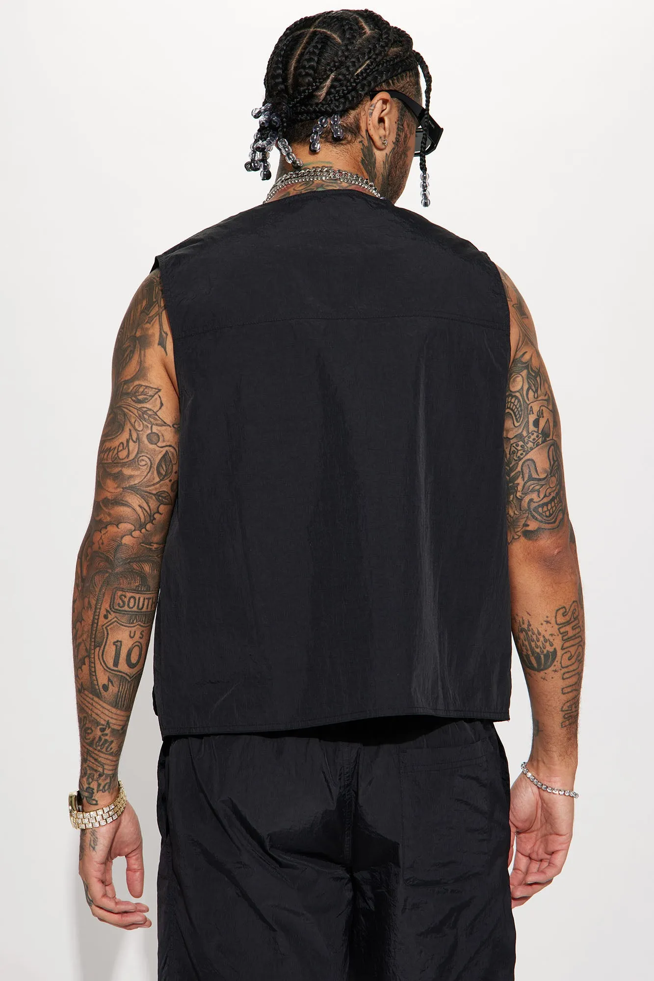 Batter Up Crinkle Nylon Utility Vest - Black
