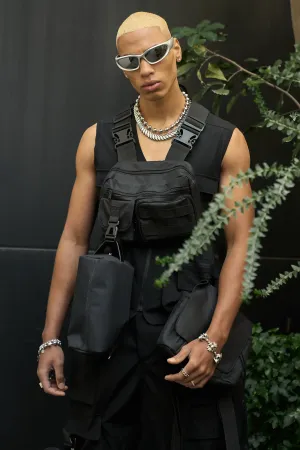 Batter Up Crinkle Nylon Utility Vest - Black