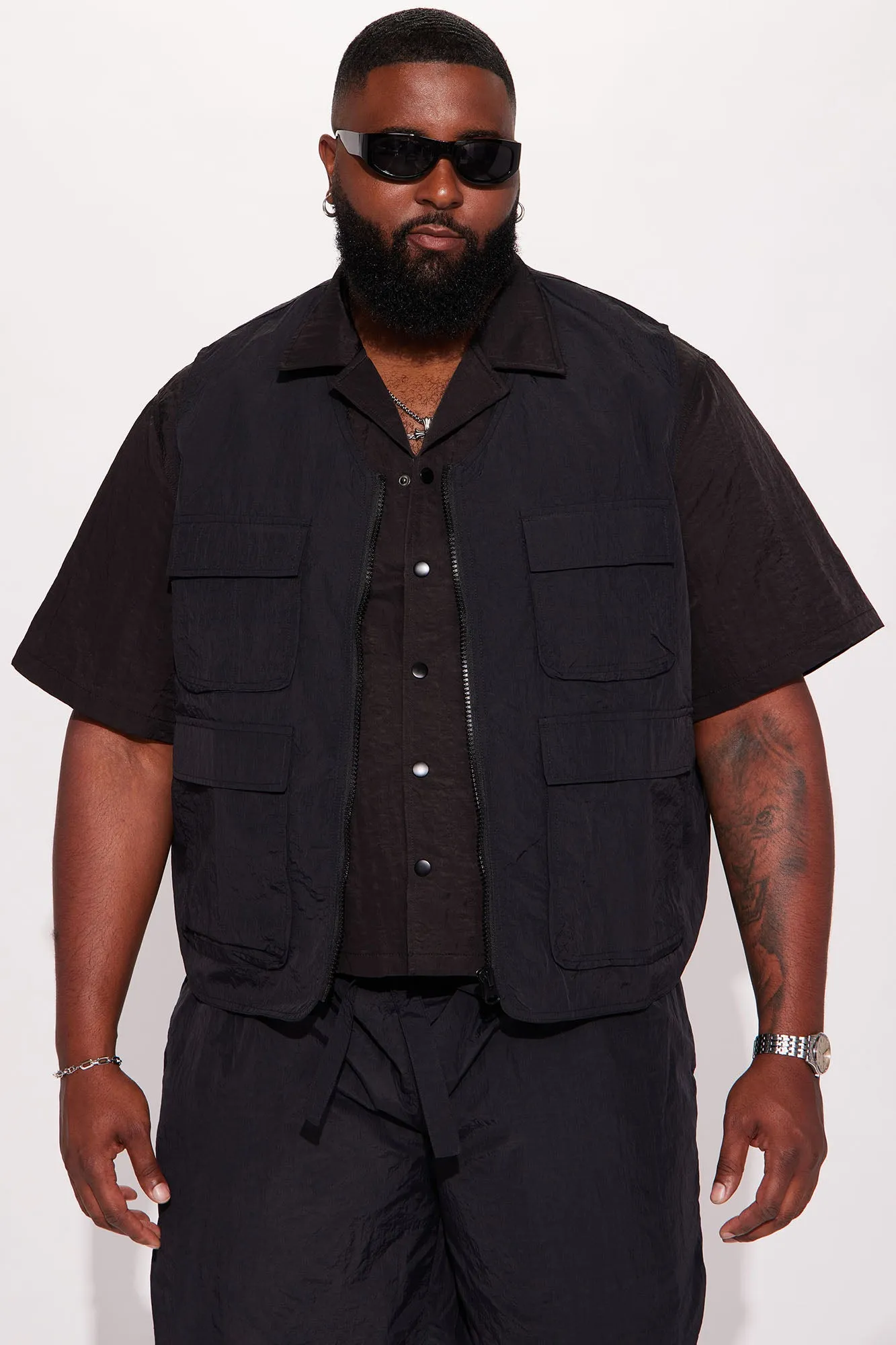 Batter Up Crinkle Nylon Utility Vest - Black