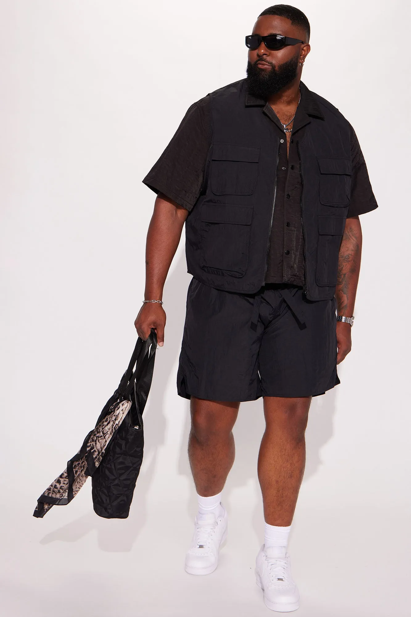 Batter Up Crinkle Nylon Utility Vest - Black