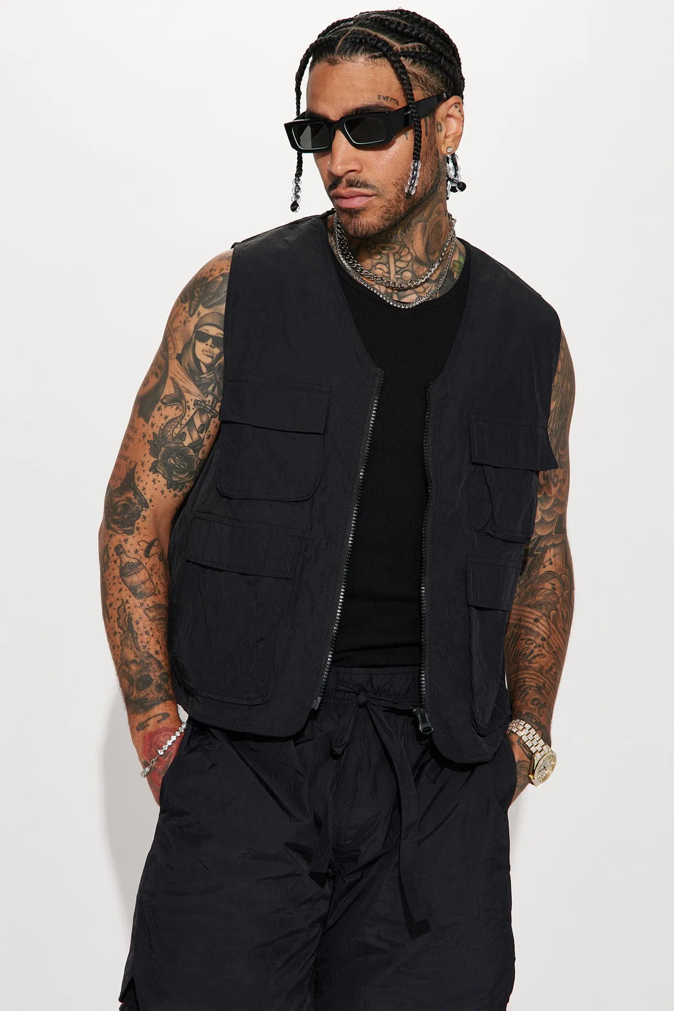 Batter Up Crinkle Nylon Utility Vest - Black