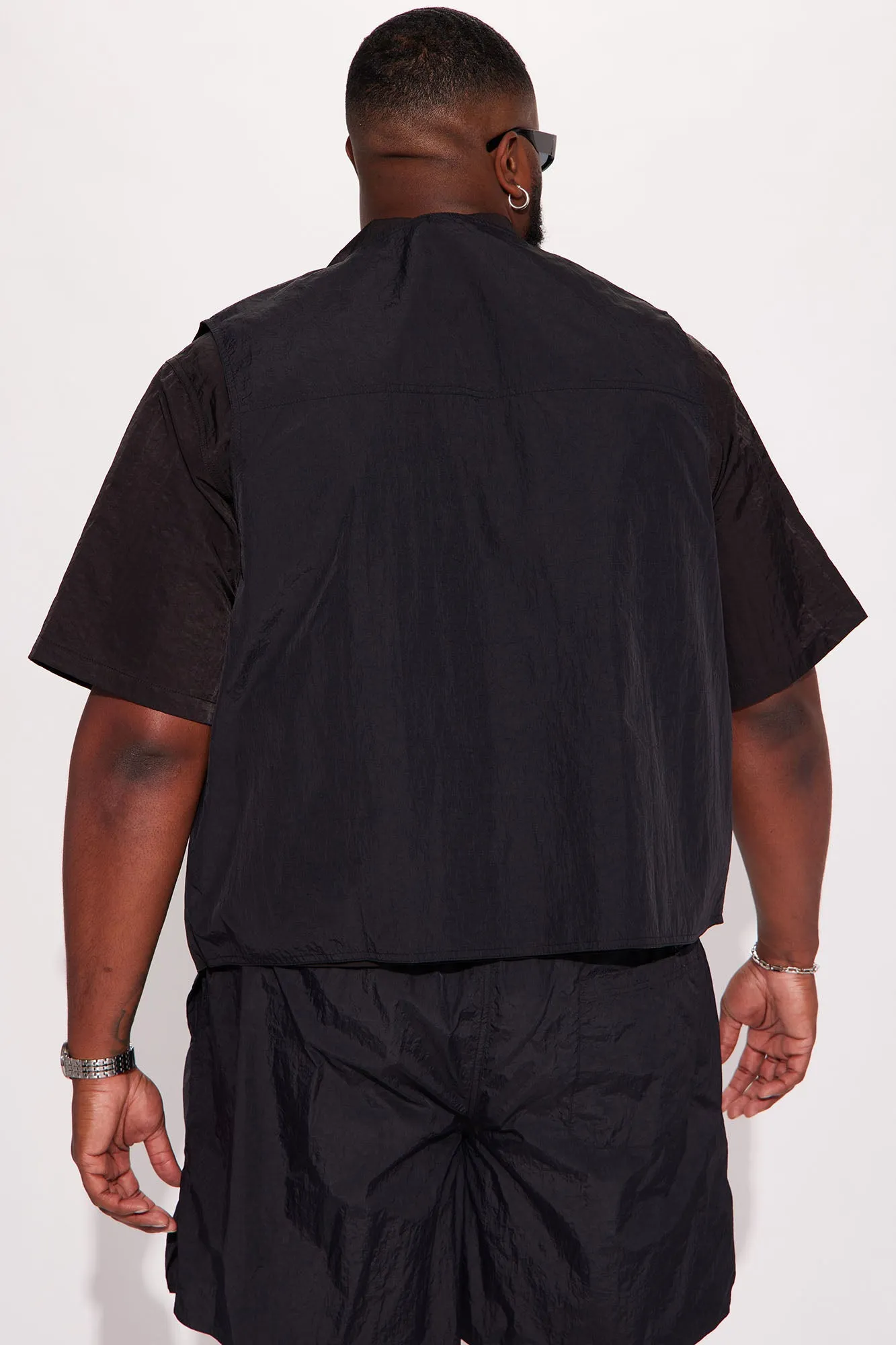 Batter Up Crinkle Nylon Utility Vest - Black