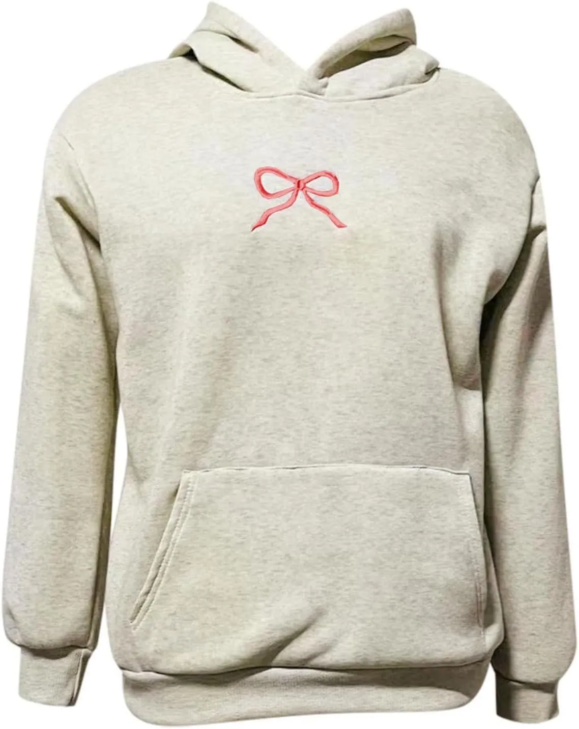 Bow Hoodies For Women Cute Embroidered Graphic Drawstring Hooded Pullover Tops Oversized Loose Fit Sweatshirts