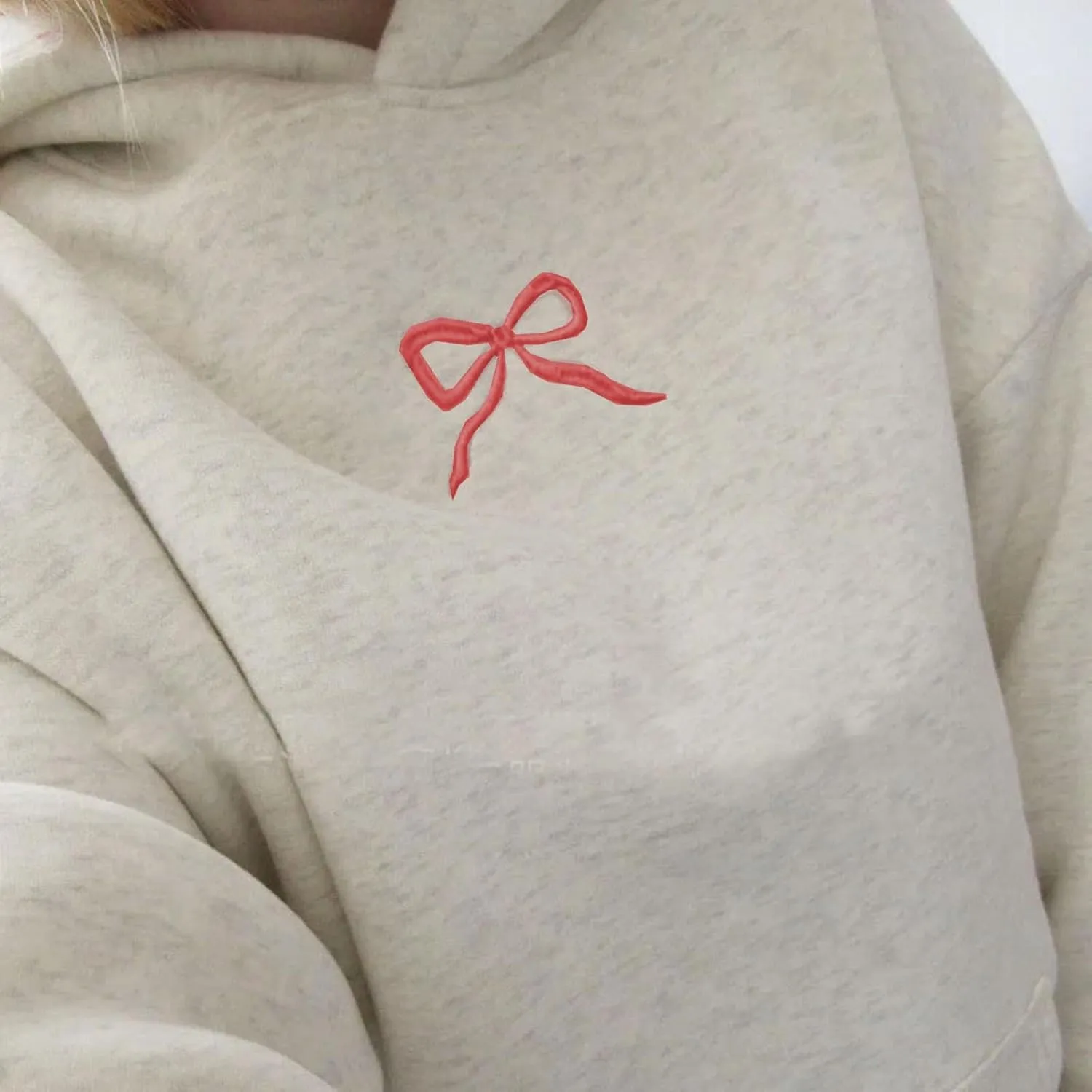 Bow Hoodies For Women Cute Embroidered Graphic Drawstring Hooded Pullover Tops Oversized Loose Fit Sweatshirts