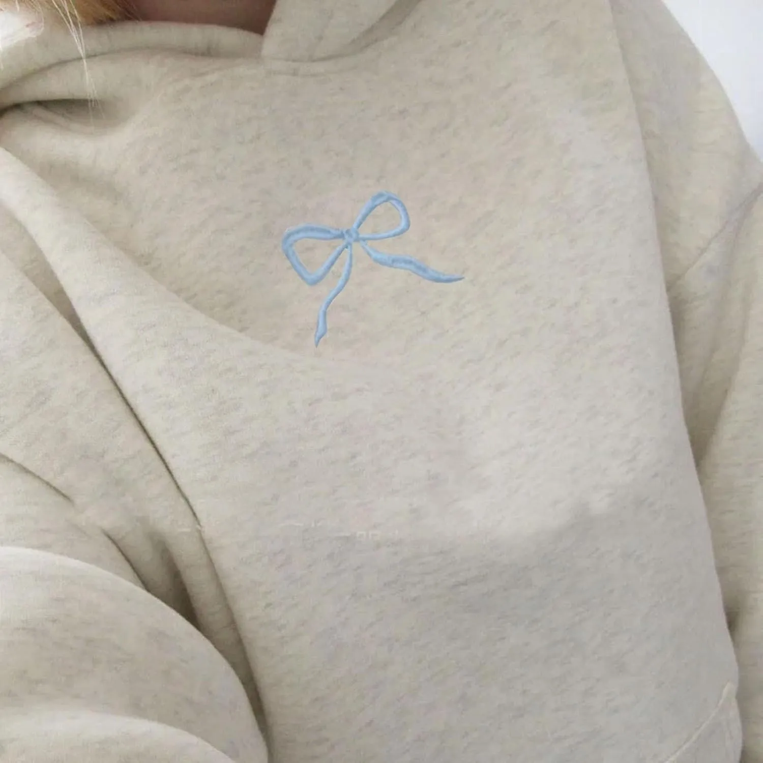 Bow Hoodies For Women Cute Embroidered Graphic Drawstring Hooded Pullover Tops Oversized Loose Fit Sweatshirts