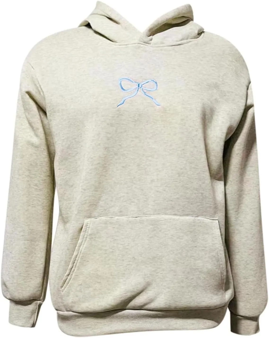 Bow Hoodies For Women Cute Embroidered Graphic Drawstring Hooded Pullover Tops Oversized Loose Fit Sweatshirts