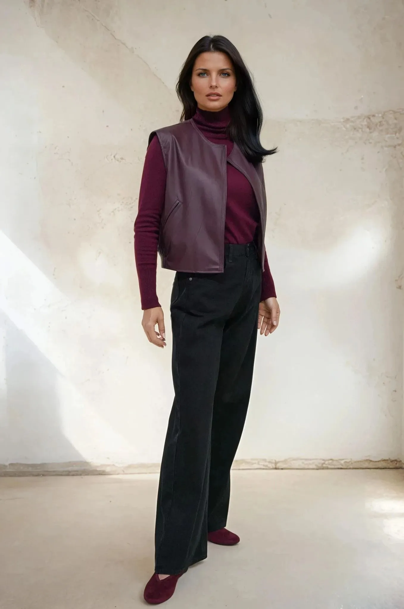Burgundy Leatherette Paper Bag Waistcoat