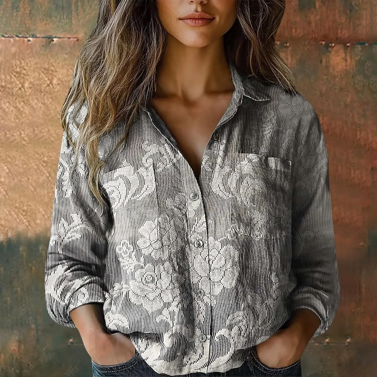 Button Down Shirts Linen Tops for Women Solid Color Shirt Long Sleeve Button Down Loose Fit Vacation Beach