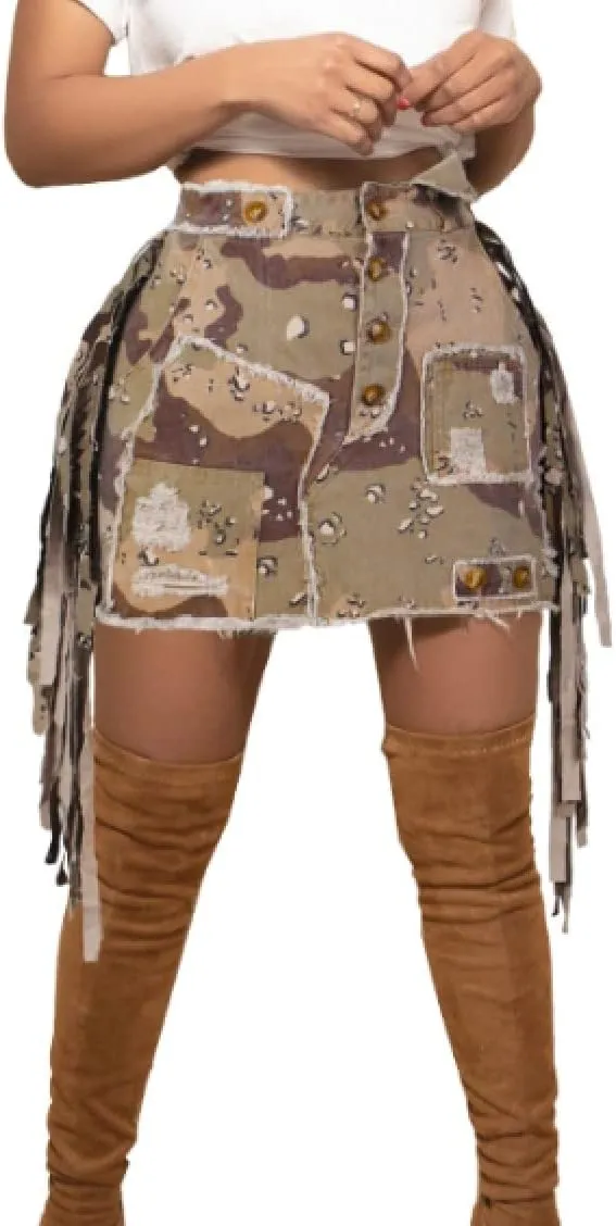 Camo Skirts for Women High Waisted Maxi Mini Skirt with Pocket Camouflage Long Skirt with high Split
