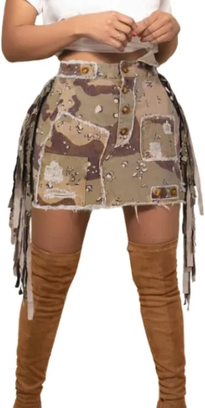 Camo Skirts for Women High Waisted Maxi Mini Skirt with Pocket Camouflage Long Skirt with high Split