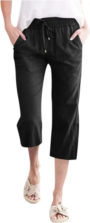 Capri Pants for Women Casual Summer Cotton Linen Pant Beach Trendy Straight Leg Cropped Trouser