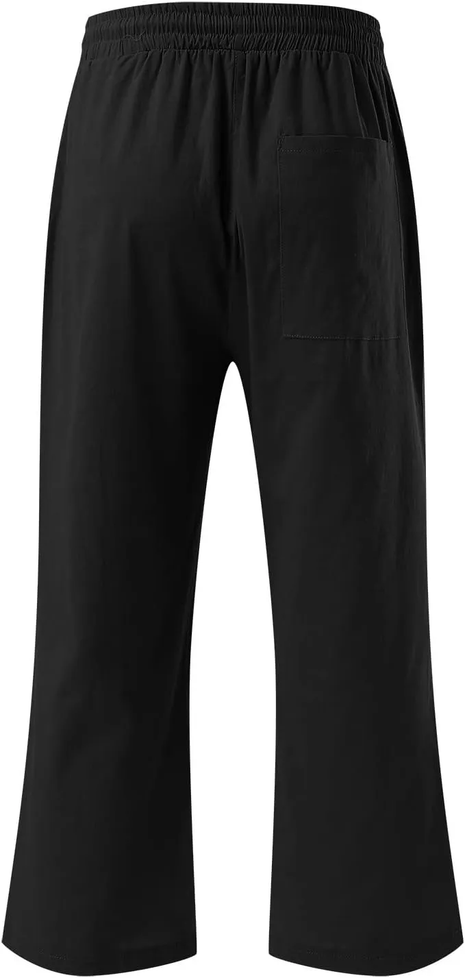 Capri Pants for Women Casual Summer Cotton Linen Pant Beach Trendy Straight Leg Cropped Trouser