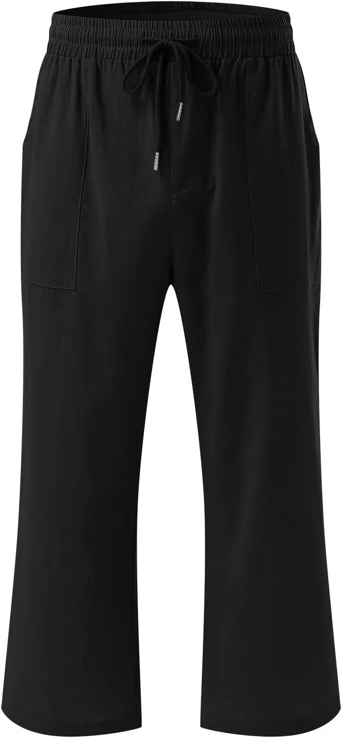 Capri Pants for Women Casual Summer Cotton Linen Pant Beach Trendy Straight Leg Cropped Trouser