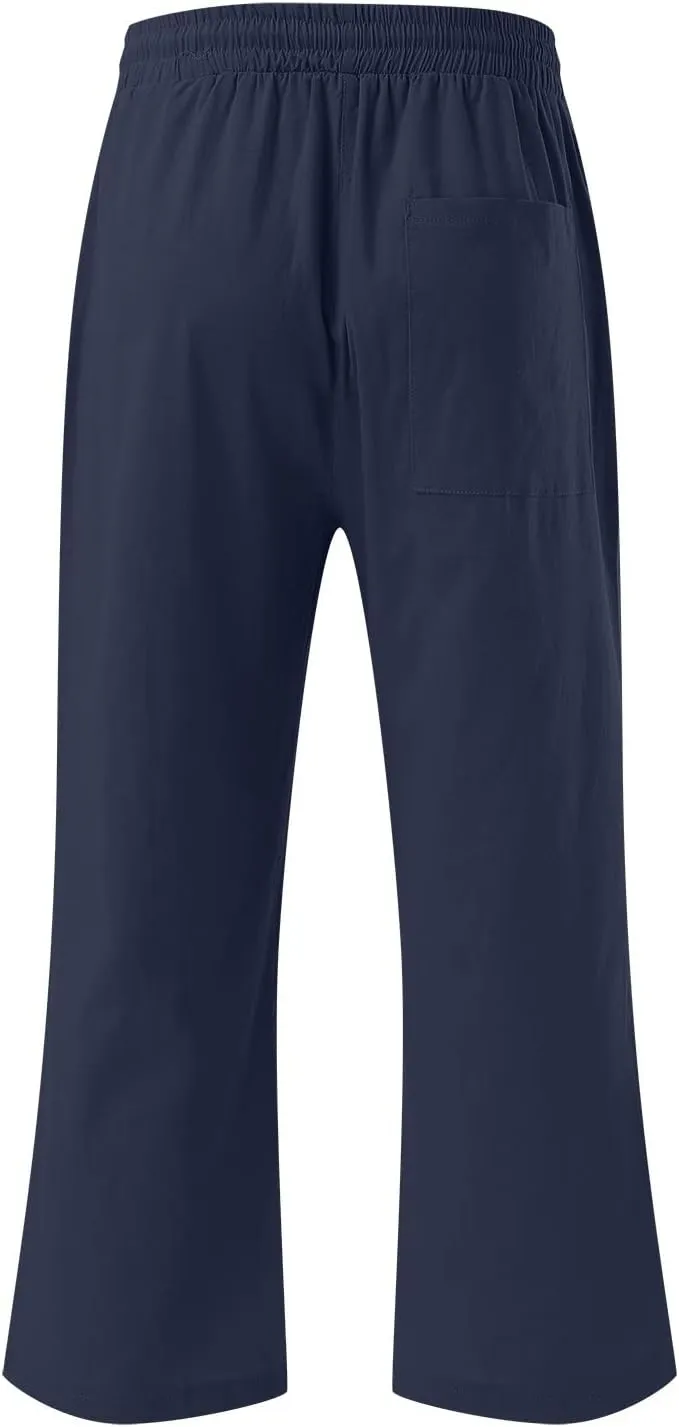 Capri Pants for Women Casual Summer Cotton Linen Pant Beach Trendy Straight Leg Cropped Trouser