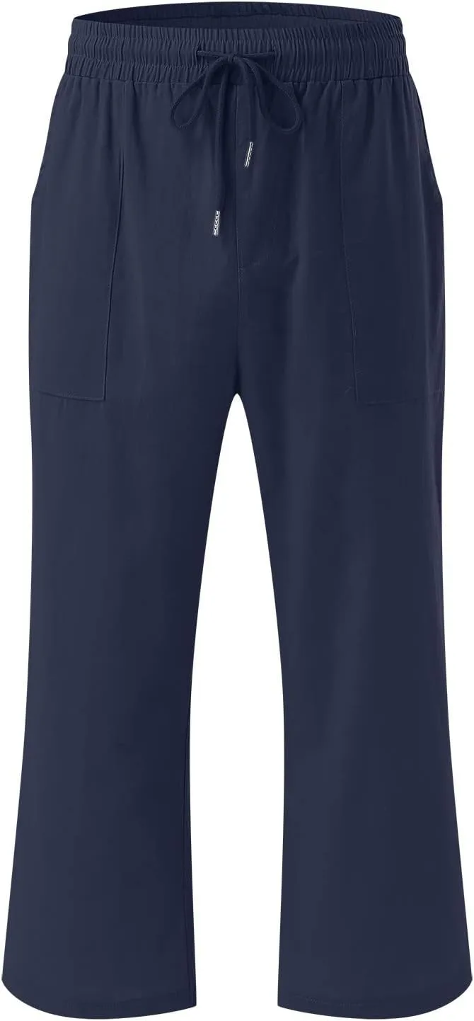 Capri Pants for Women Casual Summer Cotton Linen Pant Beach Trendy Straight Leg Cropped Trouser